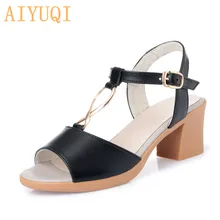AIYUQI Sandals women high heels 2019 new summer footwear genuine leather fashionable open toe shoes women sandals Roman style wetkiss wood high heels women summer sandals pointed toe footwear genuine leather sandals shoes new fashion office female shoes