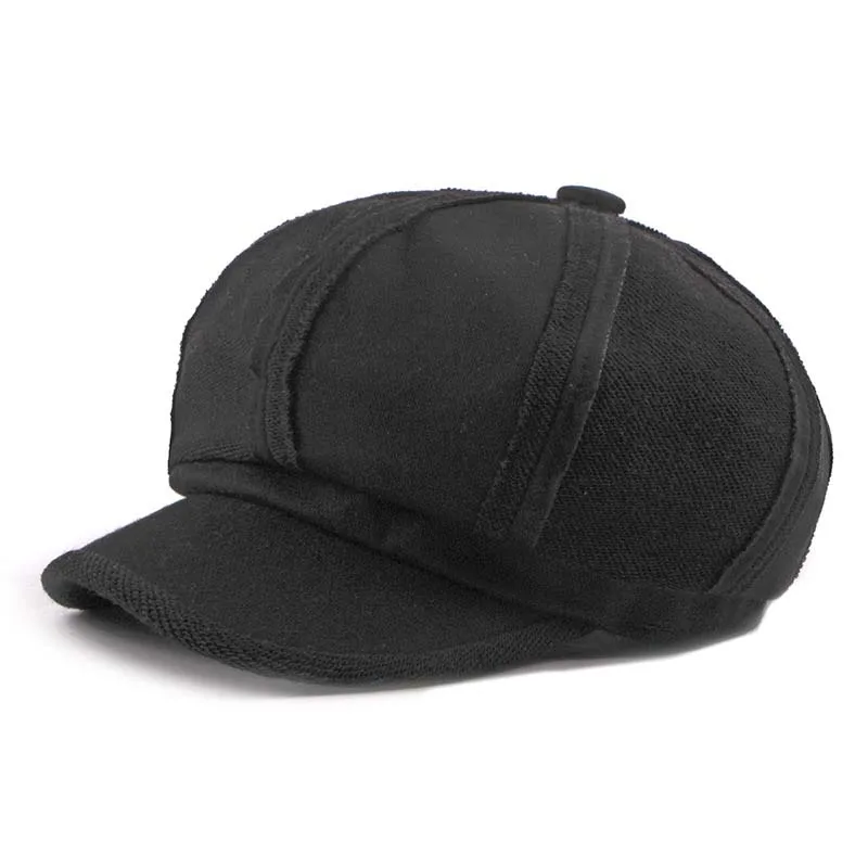 QDKPOTC осенне-зимняя женская шляпа, мужская плоская шляпа для девочек, шляпа для газетчика, женские шляпы с полями береты - Цвет: Черный
