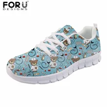 FORUDESIGNS/синие туфли на шнуровке с принтом медсестры и медведя из мультфильма; Женская Повседневная дышащая сетчатая обувь для медсестер; Милая прогулочная обувь для девочек