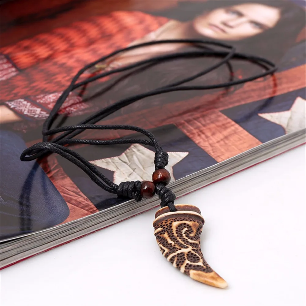 Women Wild Decorations Supporter Talismans Necklace Men Light Brown Faux bone carving Dragon Totem Pendant Necklace Jewelry Gift