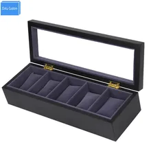 Роскошный дизайн приглушенный черный деревянный 5 слотов часы подарочные коробки Черный Бархат Подушка дисплей для хранения boite Range montres