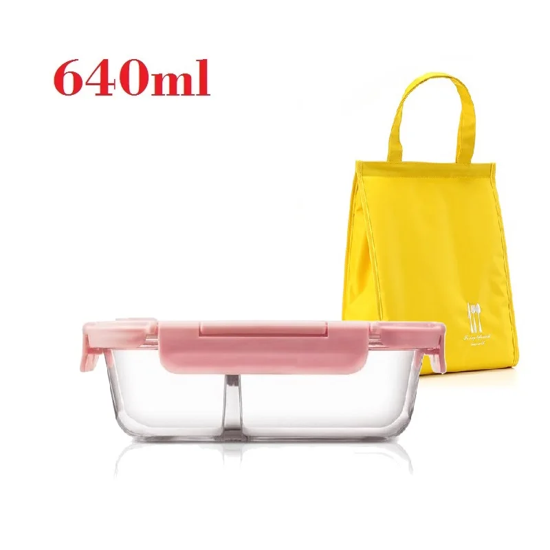 640ml with Small Bag Стеклянный Ланч-бокс с модной сумкой для обеда, Женский контейнер для еды, товары для дома, кухни, ящики для пикника, офисные, мужские, Lancheira Termica - Цвет: 640ml with Small Bag