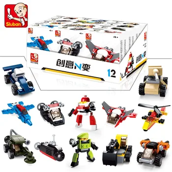 

Sluban 0591 323Pcs classic Creative change Mini world series Aircraft Racing Tank Submarine Robot Gifts Compatible With Toys
