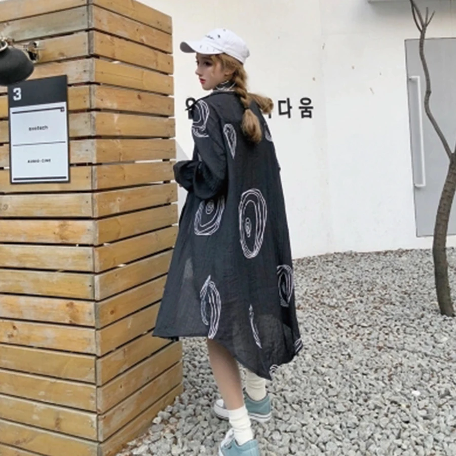 Женская длинная белая рубашка большого размера Harajuku кардиган кимоно корейская