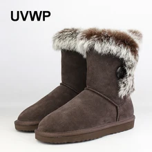 UVWP/Модные женские зимние ботинки из натуральной кожи; зимние ботинки с натуральным кроличьим мехом; теплые женские ботинки;