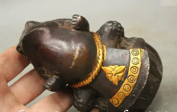 

S1453 12CM Peculiar Chinese Kung Fu Bronze Gilt Lovely Hoptoad Toad Statue Sculpture
