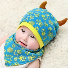 hot sale baby knitted hat winter beanie bandana bibs saliva towel monster cap head scarf set girls hats boys cap toddler hat