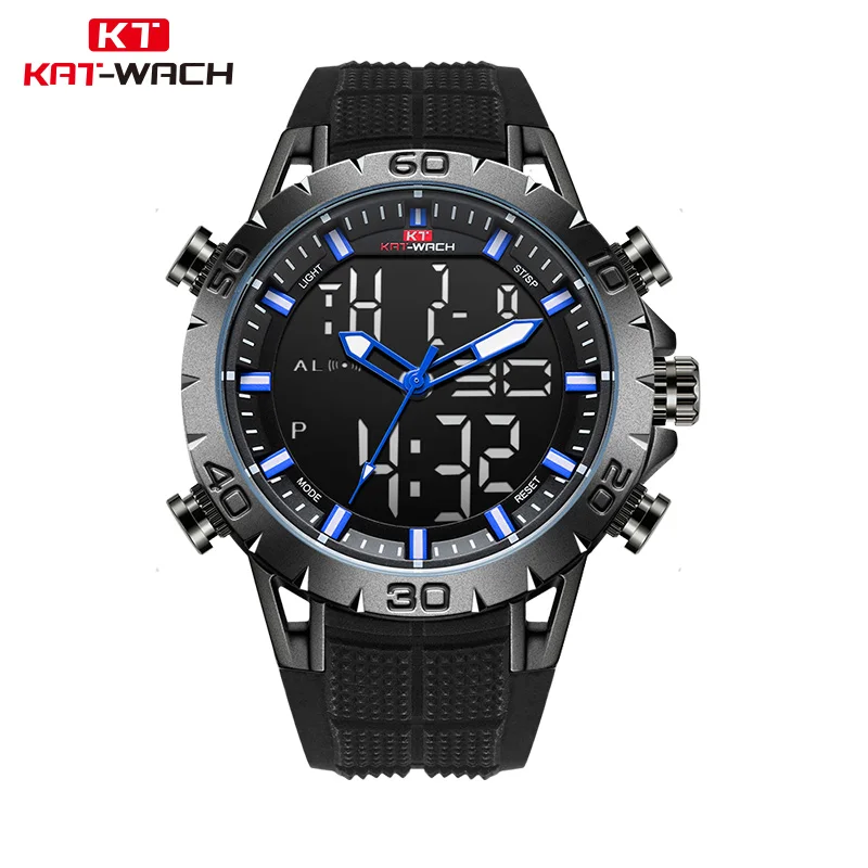 KAT-WACH Роскошные Брендовые мужские спортивные часы водонепроницаемые цифровые светодиодные армейские часы мужские модные электронные наручные часы Relojes - Цвет: KT1812blue