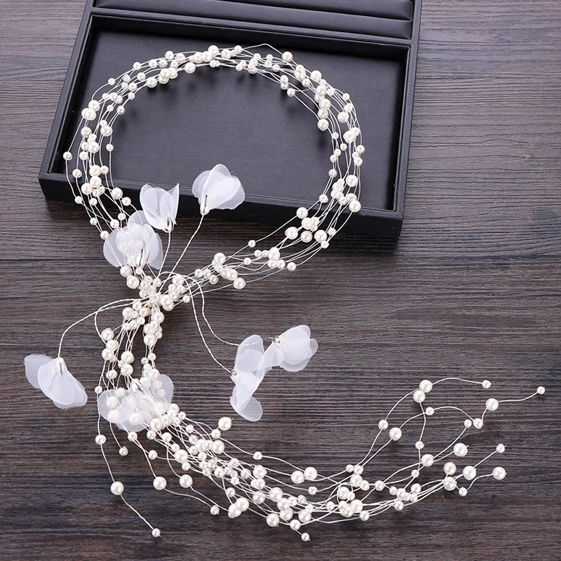 

Multi-layer Pearl Headband Wedding Hairbands Bridal Tiaras Elegant Flower Long Pearl Wedding Headband Tiara Hair Accessories
