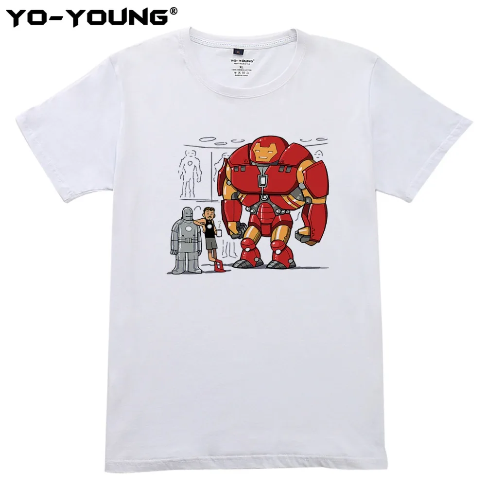 Yo-Young Summer Men T Shirts Marvel Superheros Avengers Endgame Iron Man Tony Stark Print 100% 180g Combed Cotton Customized