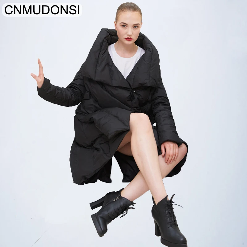 

CNMUDONSIOriginal Design 2019 Fashion New Women Cloak Winter Down Parka Coat Asymmetric Long Large Size Warm Womens Down Jackets