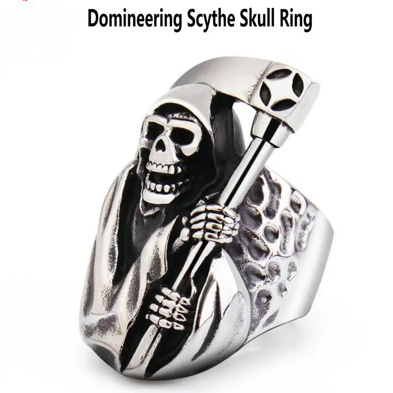cheap Death Scythe Men #039;s Ring      Vintage Domineering Titanium Steel Ring       Death sickle skull ring