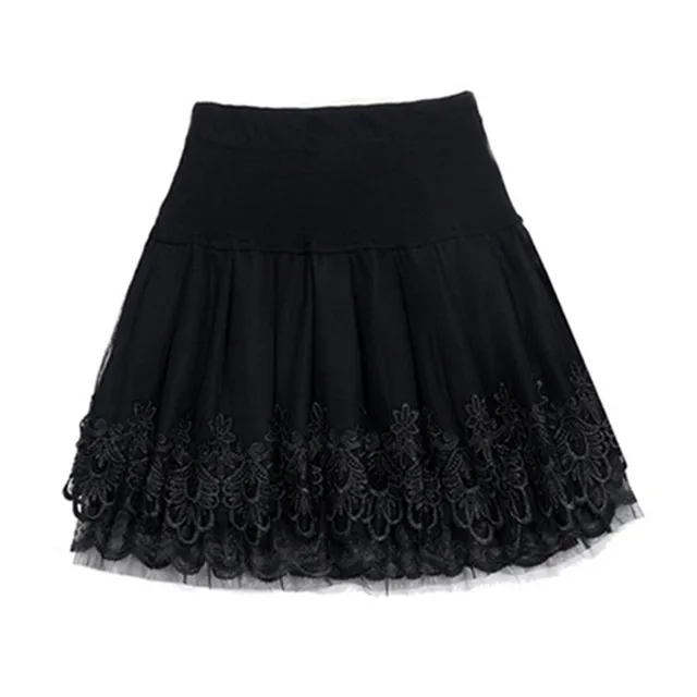 2018 Spring new elastic high waist lace fluffy large black short skirt ...