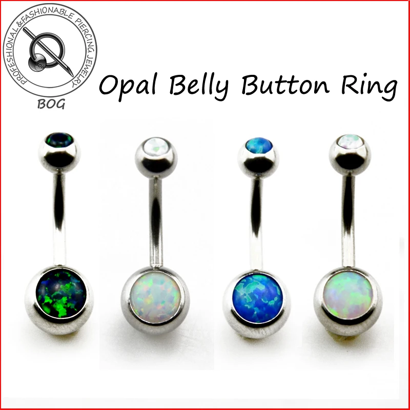

BOG-1 Piece 316L Surgical Steel Opal Stone Belly Button Ring Navel Bar Piercing Nombril Ombligo Body Jewelry 14g