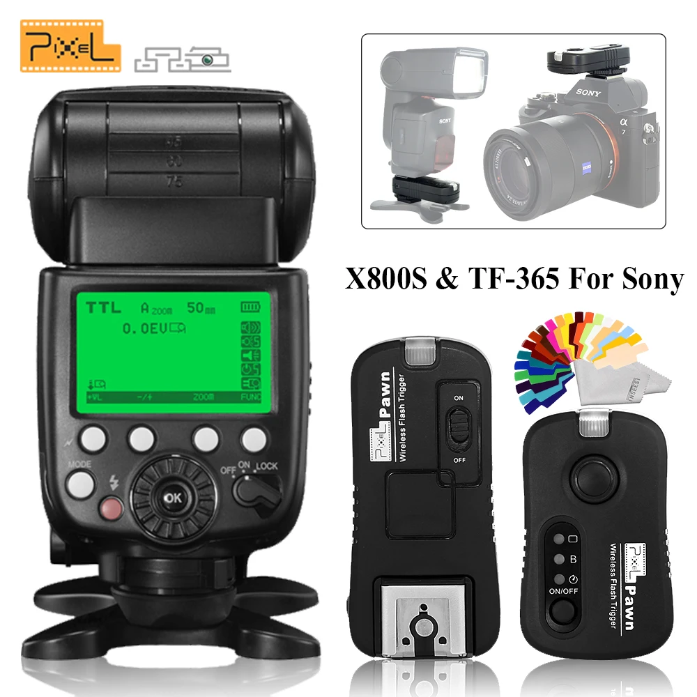 

Pixel X800S Standard 2.4G TTL HSS Speedlight+TF-365 Wireless Flash Trigger For Sony A7S A7SII A RX1 HX50 A6000 A6300 DSLR Camera