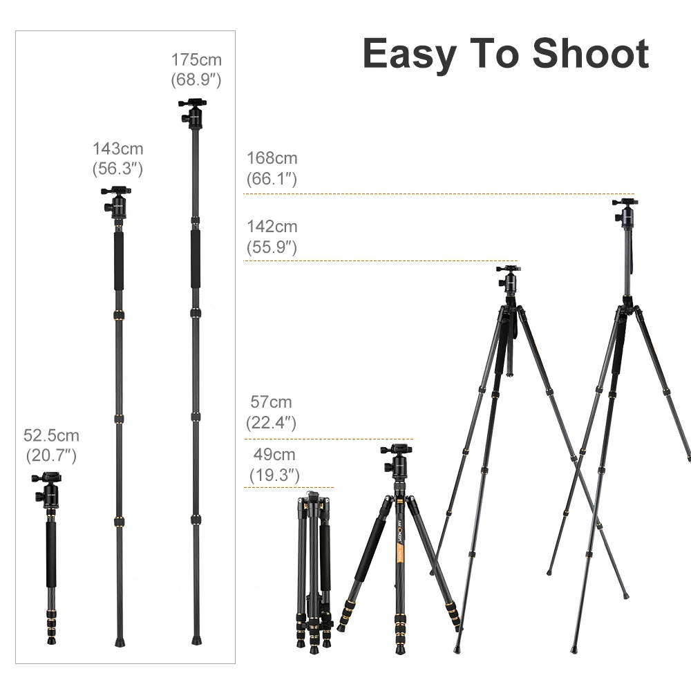 K& F концепция TC2534 камера профессиональный штатив из углеродного волокна монопод шаровая Головка с 4 секциями Штатив для ЦЗК Nikon Canon sony Simga