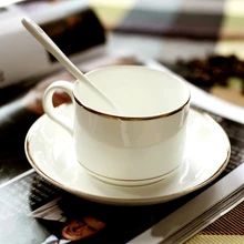 Authentischer Bone China Europäischen Stil Eingelegten Gold Bone China Kaffeetasse Klassische Einfache Untertasse Löffel Kaffee Sets Für Freund Geschenk
