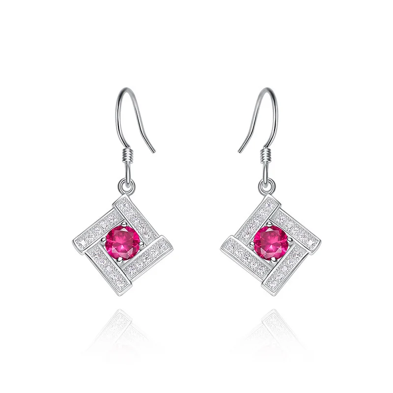 

925 Sterling Silver Square Type Fashionable Gentle Drop Earrings for Women embellished with crystals from Swarovski