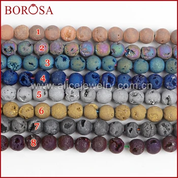 

BOROSA Fashion Drusy 12mm Round Rainbow Color Natural Stone Titanium Geode Druzy Loose Bead for Bracelet Jewelry Making LS007
