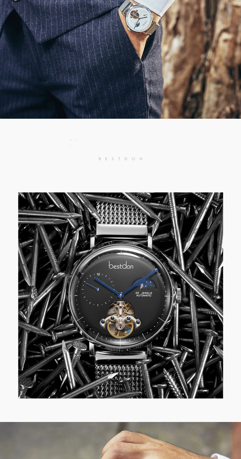 Bestdon Мужские часы механические турбийон Роскошные модные брендовые кожаные мужские спортивные часы мужские автоматические часы Relogio Masculino