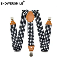 SHOWERSMILE Хаундстут подтяжки человек для брюки модные классические ремни с кожаным регулируемым 3 реснички Y сзади подтяжки мужские ремни