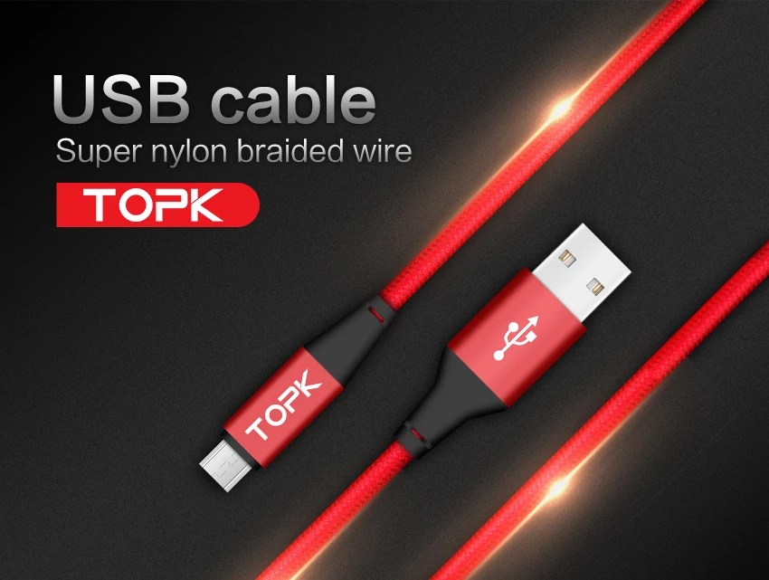 TOPK Micro USB кабель Нейлон Плетеный синхронизации данных телефонный кабель для samsung Galaxy S7 край S6 Microusb кабель для зарядки