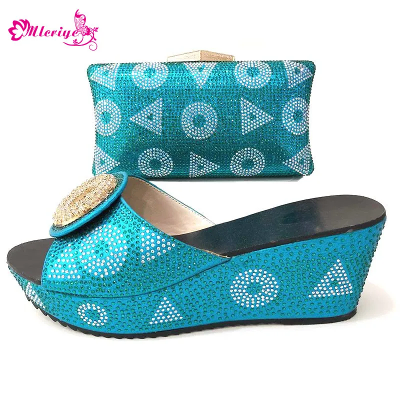 

Lady Shoes And Bag To Matching With PU Leather Nice Quality Blue Color Italy Shoes And Matching Bags Set For Size 37-43