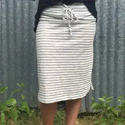 Высокая Талия повязки юбки юбка в полоску хлопок-Line Повседневное Эластичный Сексуальная юбка Saias Na Altura Do Joelho
