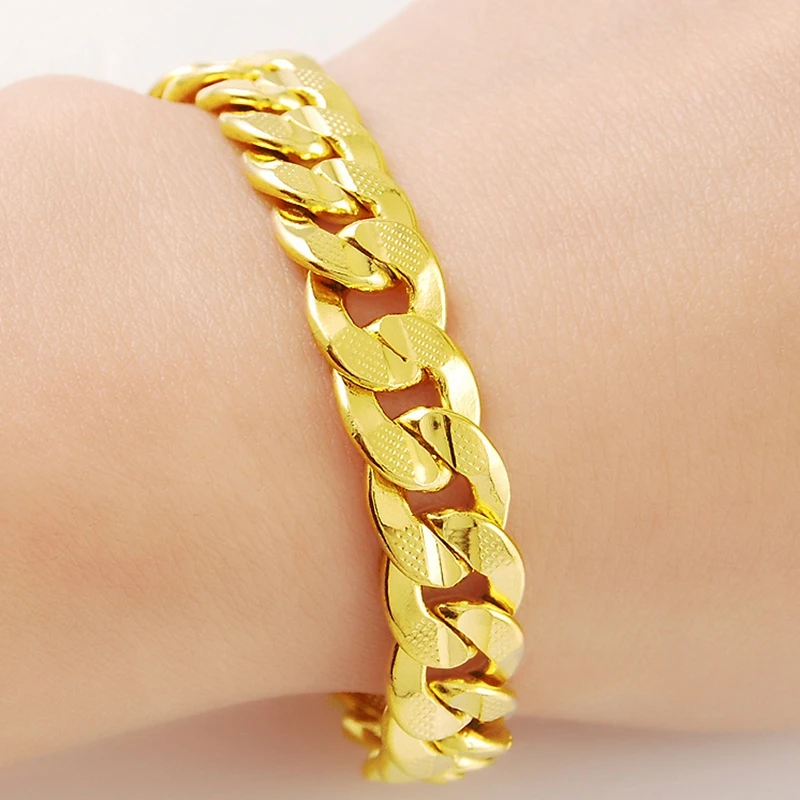 

Classic Solid Yellow Gold Filled Womens Mens Curb Chain Bracelet Statement Jewelry