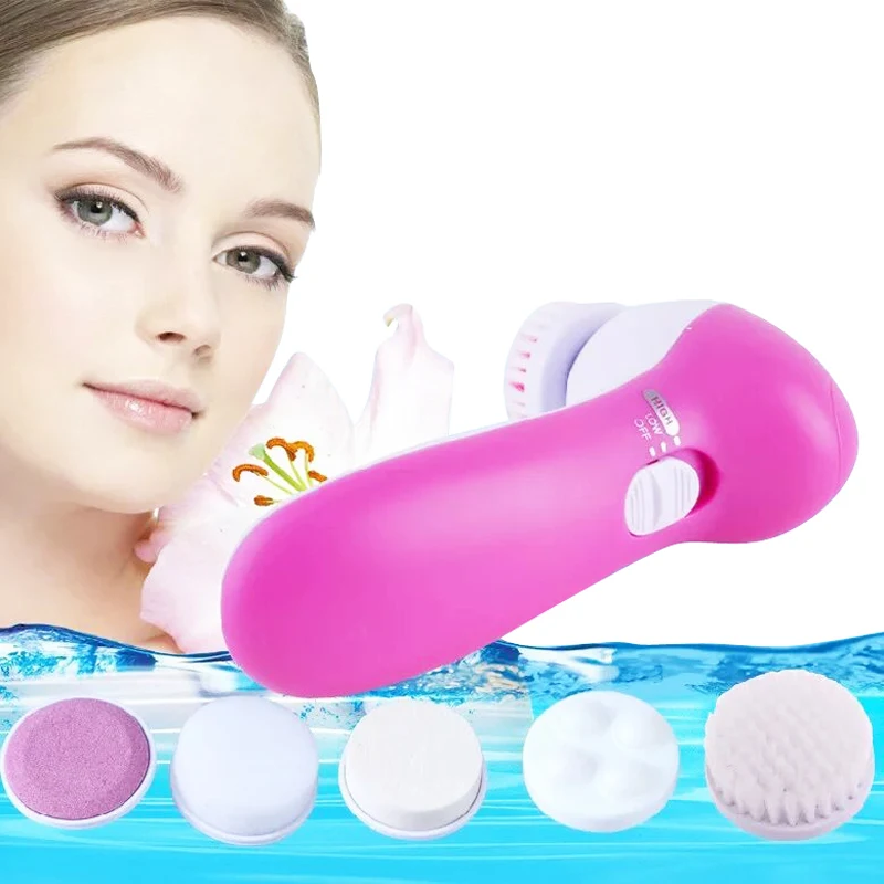 5 In 1 Battery Electric Rotating Facial Cleansing Brush Waterproof Face