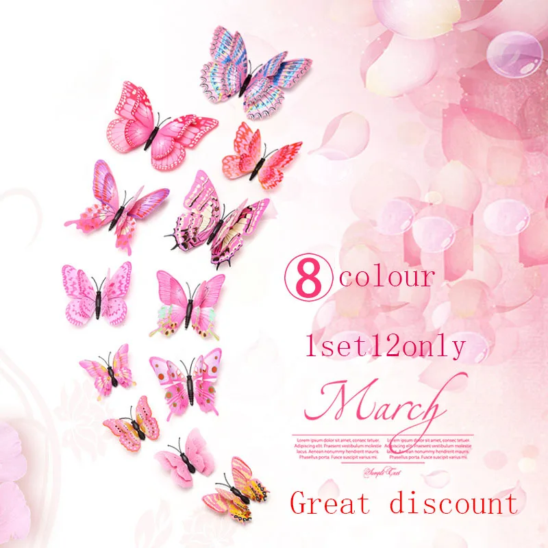 

12 pcs Double Layer 3D Butterfly Wall Sticker Children's Bedroom Decoration Birthday Party Butterfly Magnetic Stickers