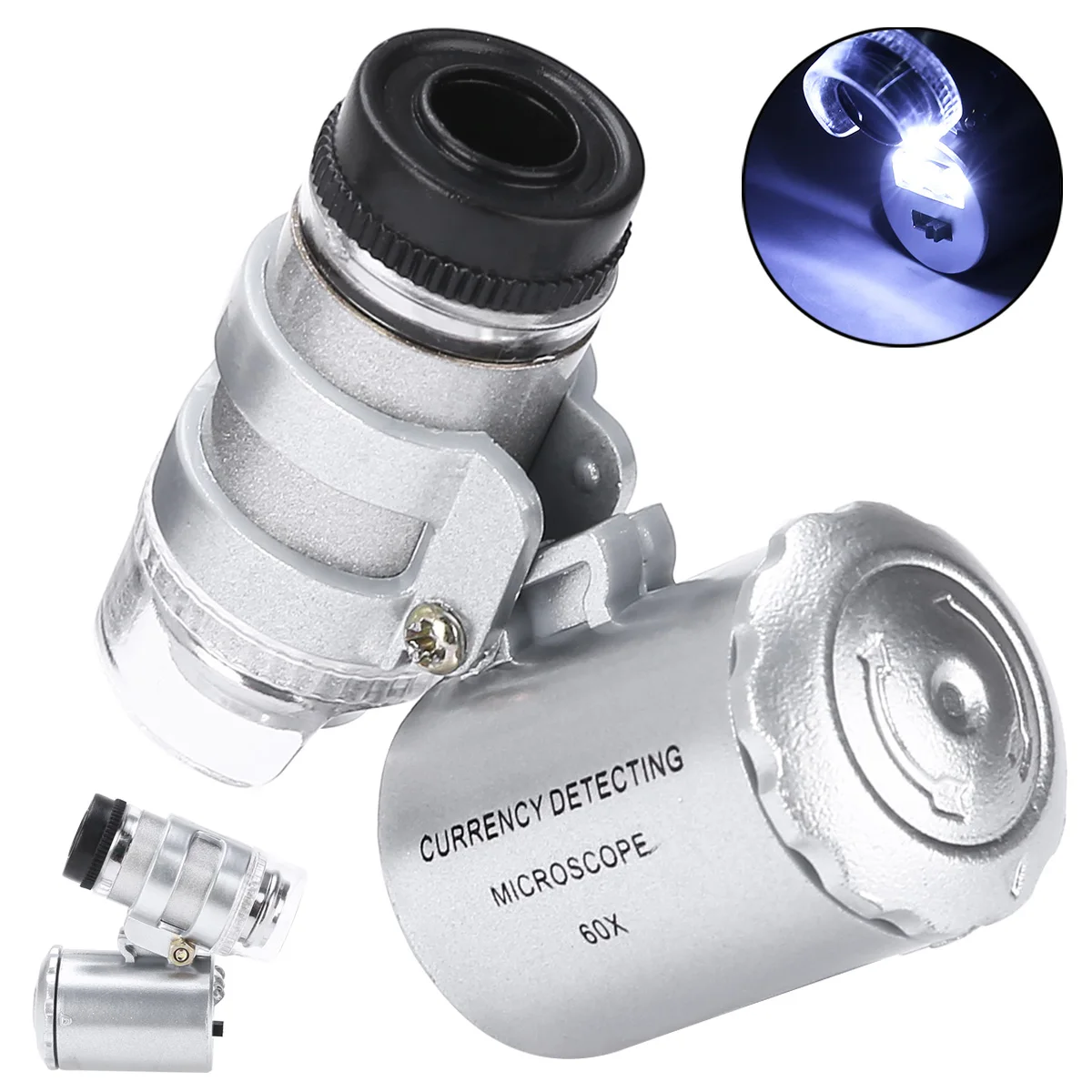 Small LED UV Magnifier Pocket Microscope for Industrial Circuit Board Jewelery Glass 60x Magnifier Jeweller Loupe with LED Light