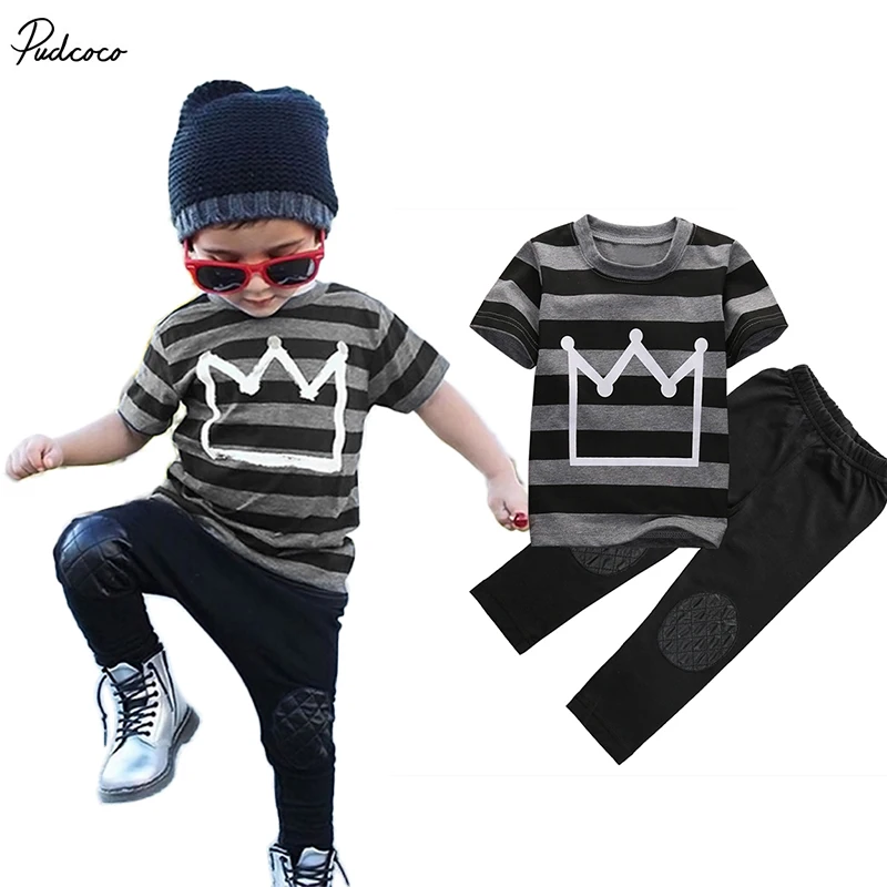 

New 2017 summer clothing sets kids pants + Top boys girls kids clothes children Crown Print track suit