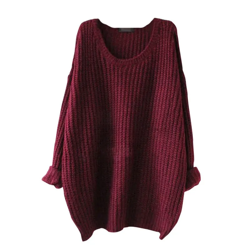 Женский зимний свитер, Женский однотонный пуловер с круглым вырезом большого размера, женский длинный свитер, женские топы T1 - Цвет: JR