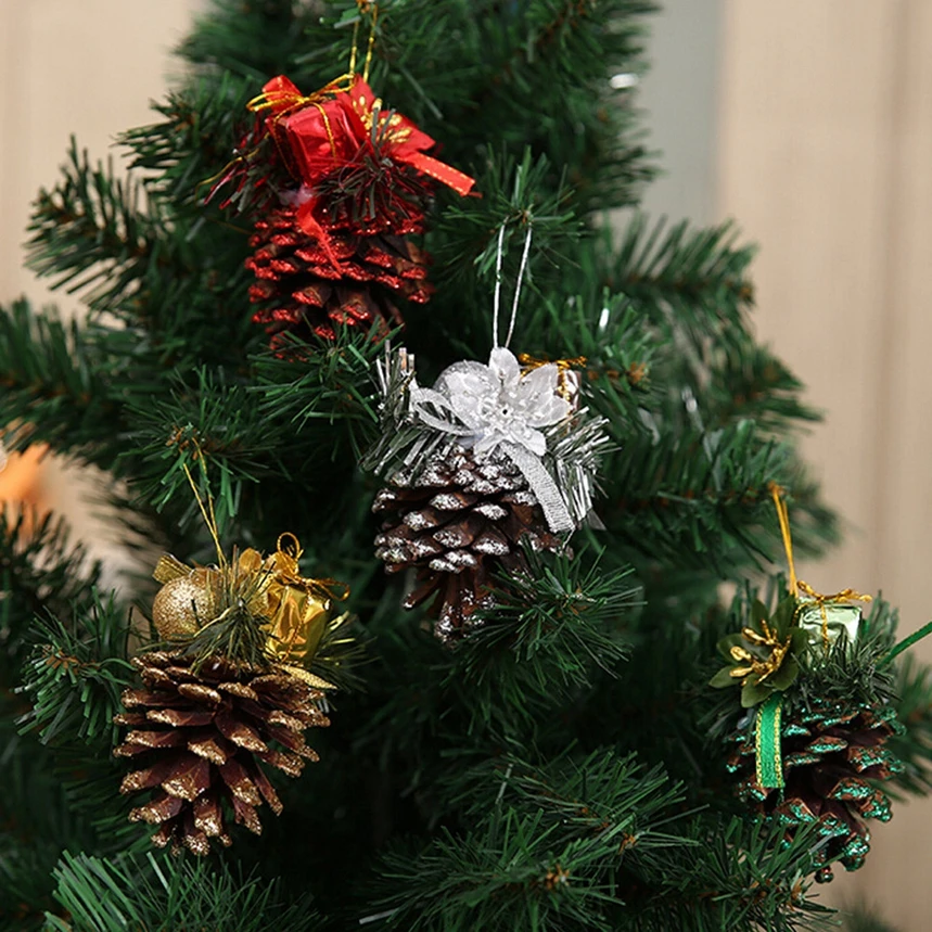 New Arrive 1Set Christmas Tree Hanging Pine Cones Wood Pinecone Balls
