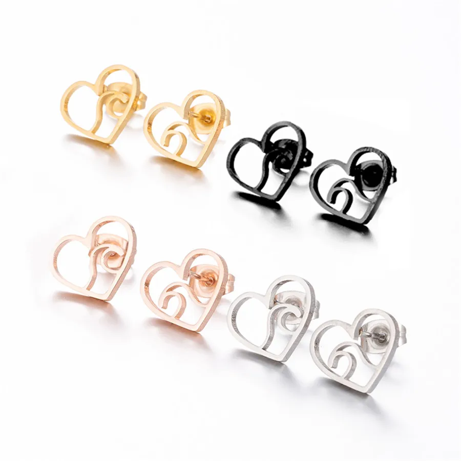 

Women Wave Earrings Stainless Steel Heart Stud Earrings 2018 Fahion Christmas Ocean Heart Wave Earring Jewelry boucle d'oreille