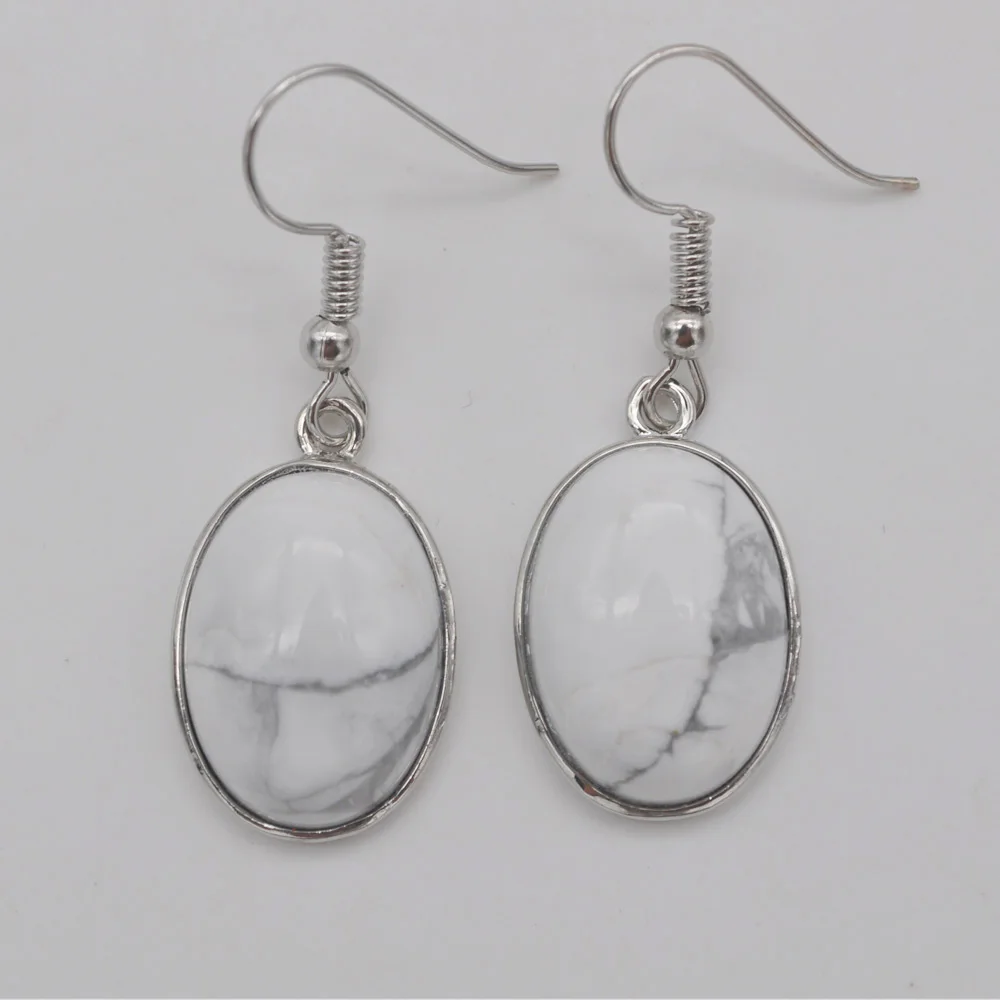 

White Howlite Stone Oval Beads Dangle Earrings Jewelry For Woman Gift T257