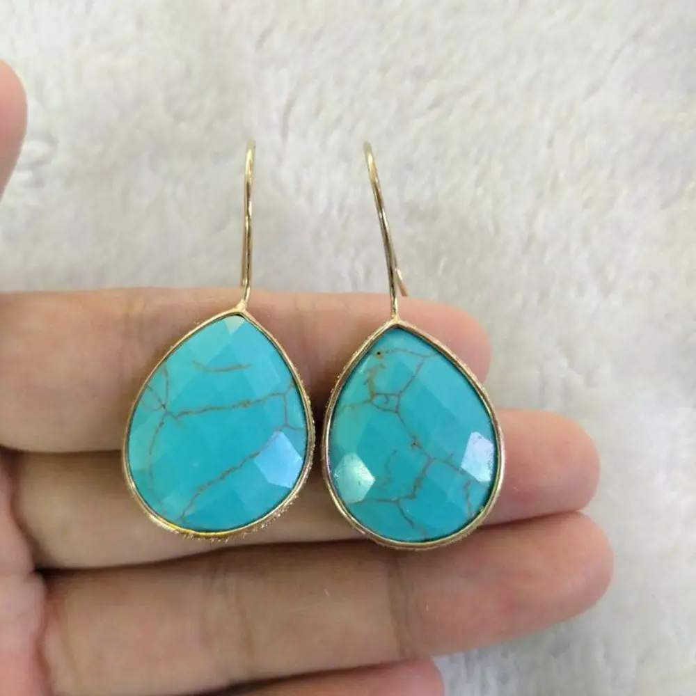 Blue Green White Nature Stone Dangle Earrings Women Water Drop Earring