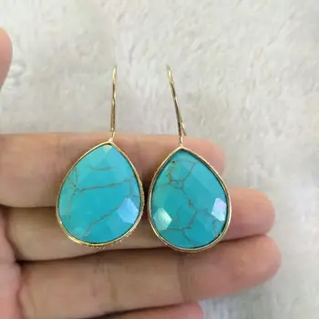 

Blue Green White Nature Stone Dangle Earrings Women Water Drop Earring 2017 Handmade Vintage Earrings for Women Jewelry Gift