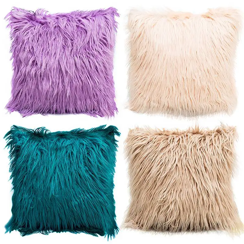 

45cmx45cm Plush Pillowcase Square Casual Fur Fleece Throw Pillow Cases Home Seat Waist Pillow Cover Case