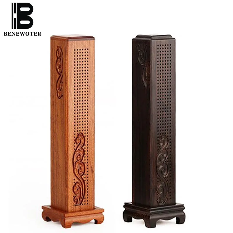

10 Inch Chinese Vintage Rosewood Wooden Vertical Box Stick Incense Burner Stick Censer Ornament Home Decor for Yoga Living Room