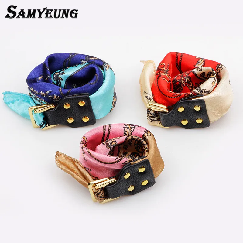 

Samyeung Bohemian Silk Scarf Bracelet for Women Jewelry Printing Buckle Leather Bracelet Braslet Female Pulseira Bijoux Femme