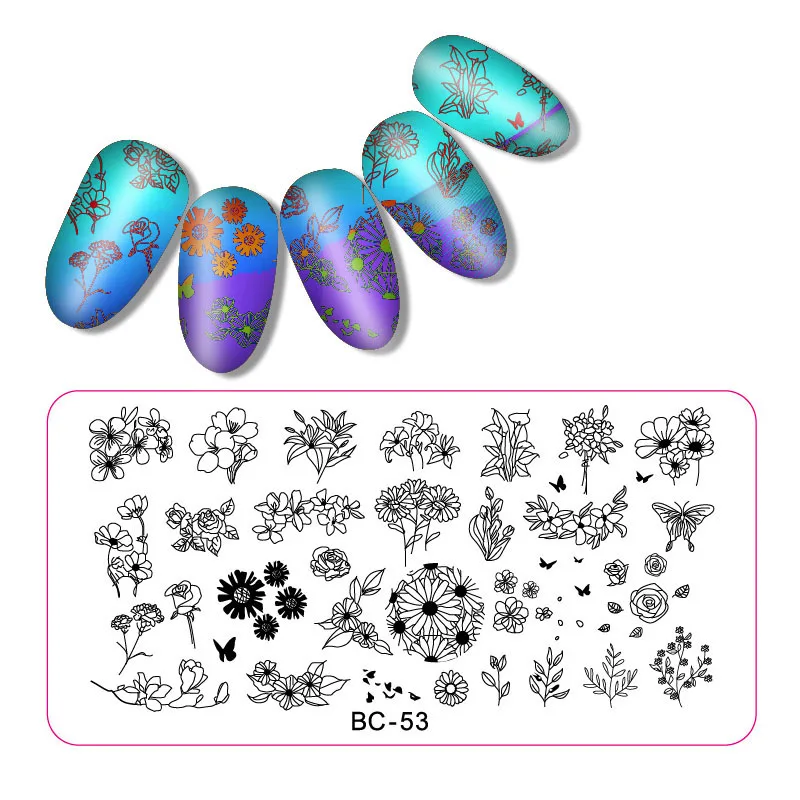 12 шт прямоугольная пластина для штамповки ногтей животный цветок 6*12 см маникюрный шаблон пластина с изображениями для нейл-арта