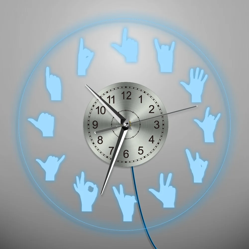 

1Piece Hand Showing Symbols LED Backlight Modern Wall Clock Finger Signs Modern Mood Lighting Led Light Lamp Nightlight