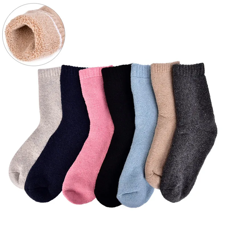 1 Pair Women Warm Socks Winter Thick Rabbit Wool Solid Color Socks Soft Snow Socks 7 Colors Hot Sale