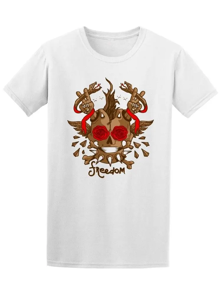 Cartoon Skull Freedom Men's Tee Summer Short Sleeves Cotton T-Shirt Fashion | Мужская одежда