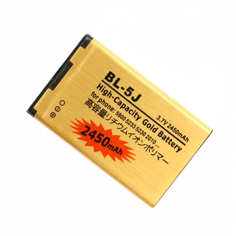 

1X2450mAh BL-5J BL5J BL5J Gold Replacement Battery for Nokia Lumia 520 525 5800 5800XM 5900XM 2010 5228 5230 5232 5233 Batteries