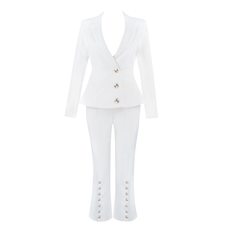 Новые женские костюмы, белые с v-образным вырезом, с длинными рукавами, облегающие, европейские вечерние, вечерние, бандажные, комплект из двух предметов, платье(L2679