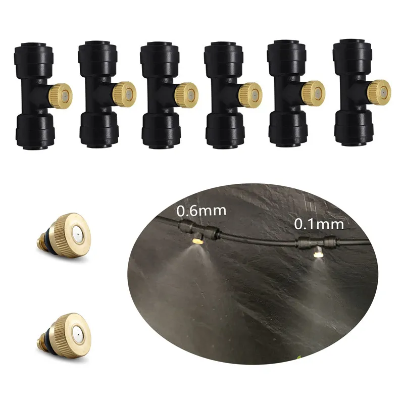 A223 8pcs Brass mist nozzle with 6pcs 1/4'' slip lock fittings quick