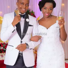 Новая белая куртка с черным отворотом формальная одежда Жених Смокинги друзей Жениха Лучший мужской костюм мужские свадебные костюмы(пиджак+ брюки+ бант